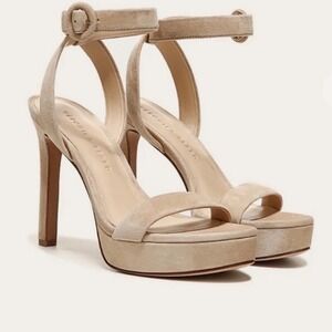 Veronica Beard Darcelle Suede‎ Sandals Ankle Strap Heels Taupe Size 10M NEW